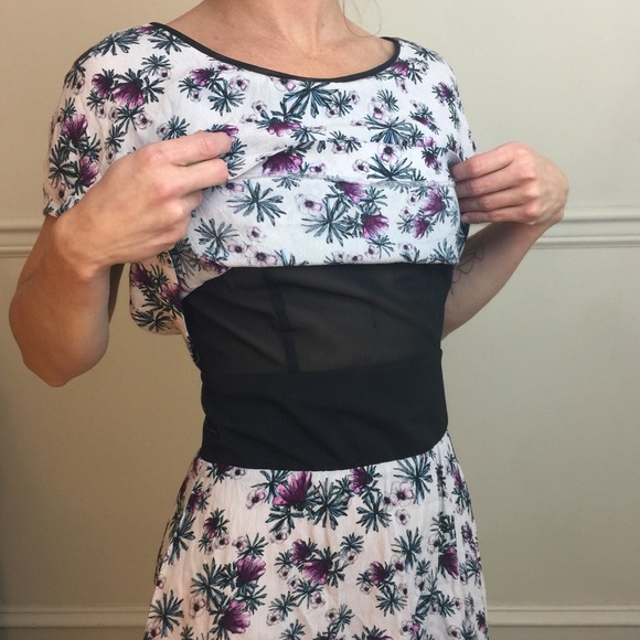 MAJE Floral Purple Wishy Print Mesh Waist Dress - Picture 3 of 8